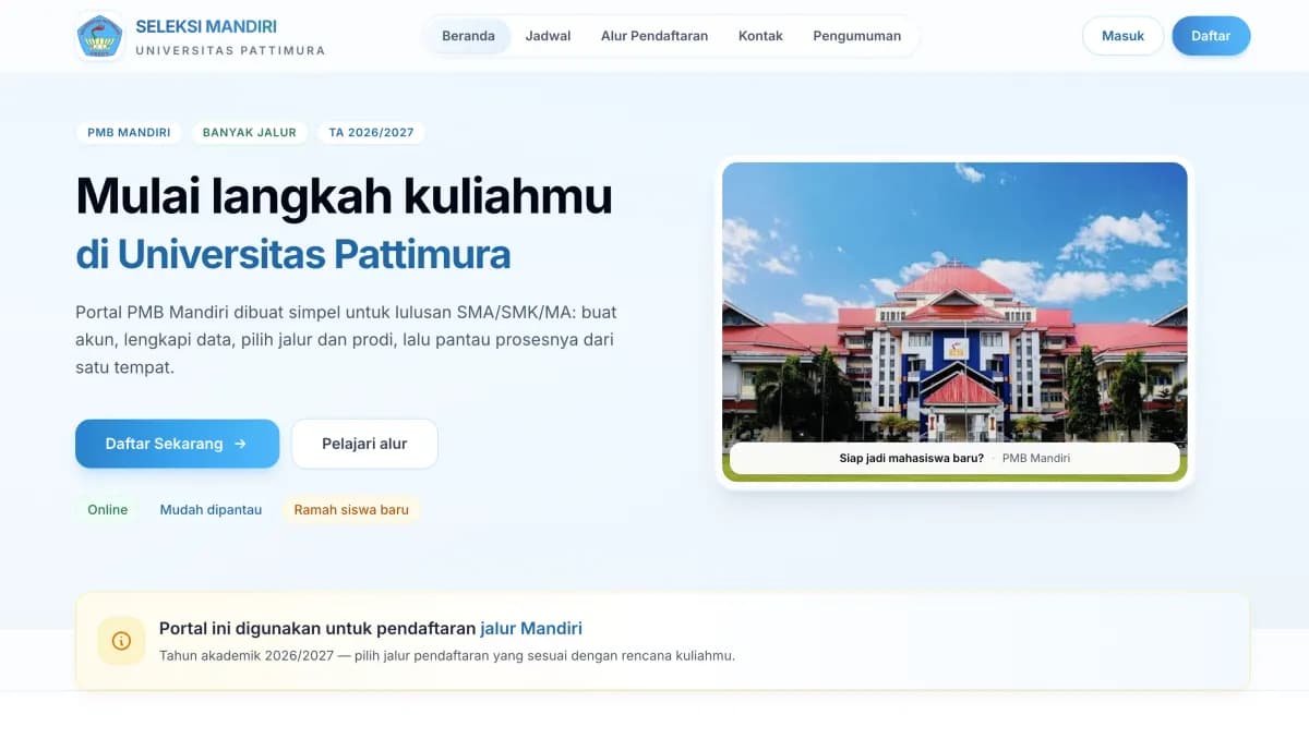 Aplikasi Pendaftaran Mahasiswa Baru Universitas Pattimura Jalur Mandiri